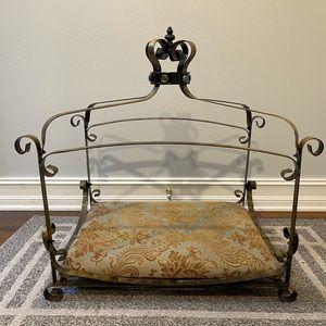Royal Dog Bed. Steel frame & French Blue and gold damasked upholstered mat.